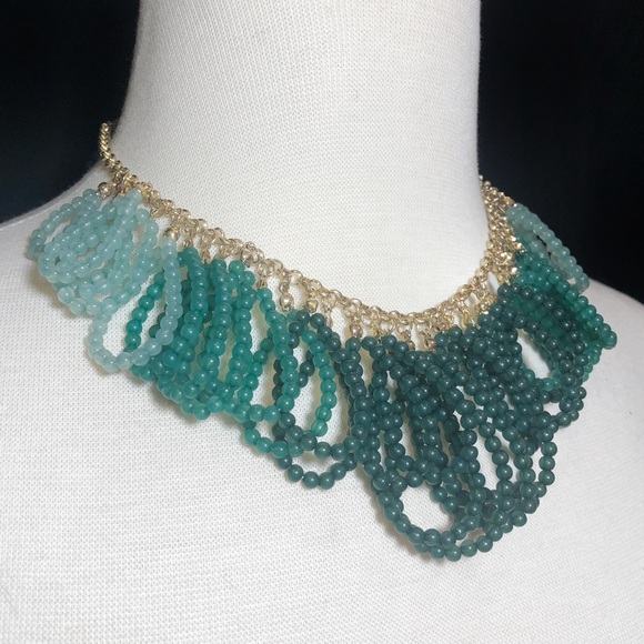 Green Ombré Bead Loop Chunky Necklace Earrings Set - Picture 3 of 3